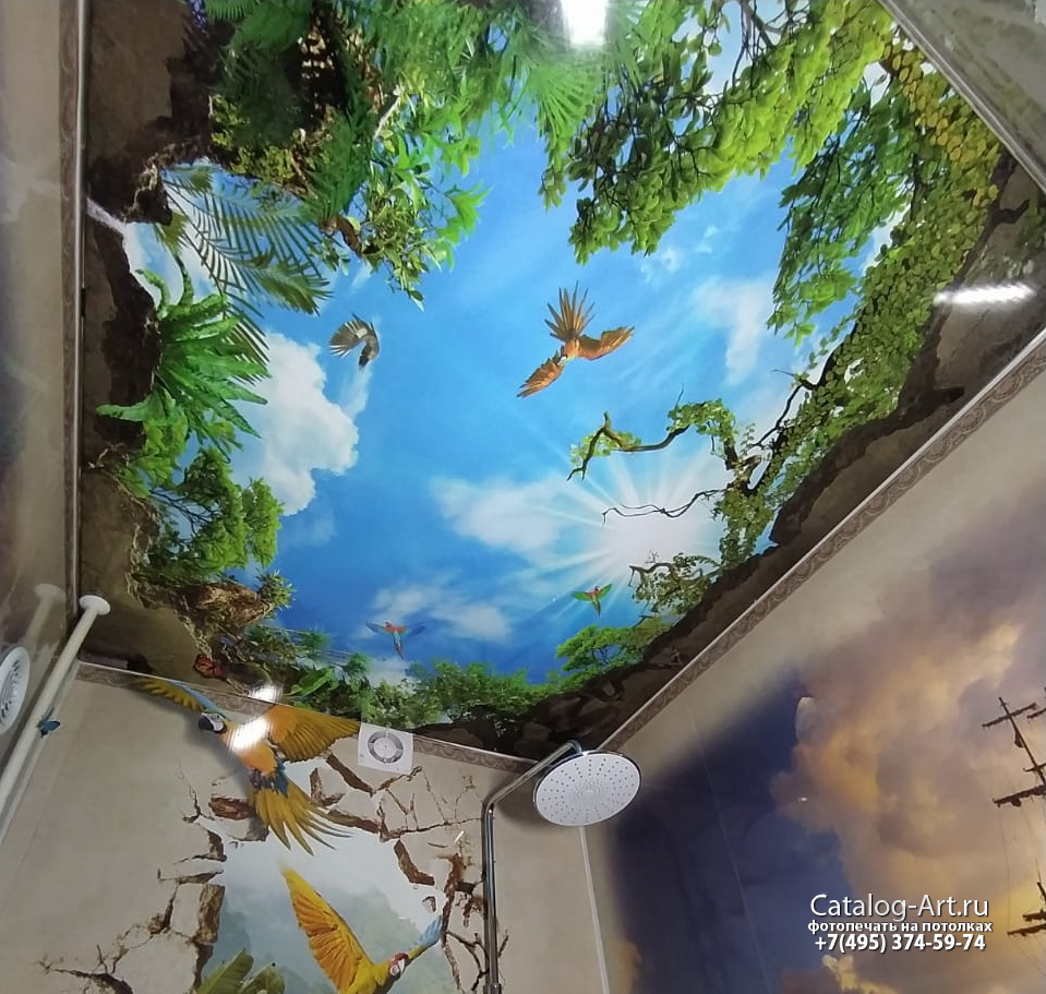 Фотопечать на потолке с 3D эффектом в ванной. г. Тула.